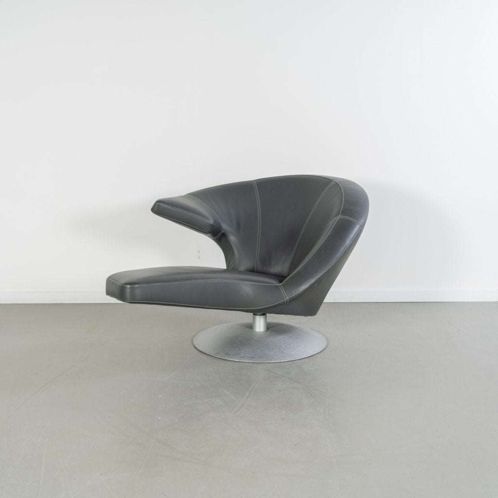 1x Leolux Parabolica Fauteuil Links Grijs Leer - Aluminium, Niet ingevuld, 125 tot 150 cm, Niet ingevuld, Ophalen of Verzenden