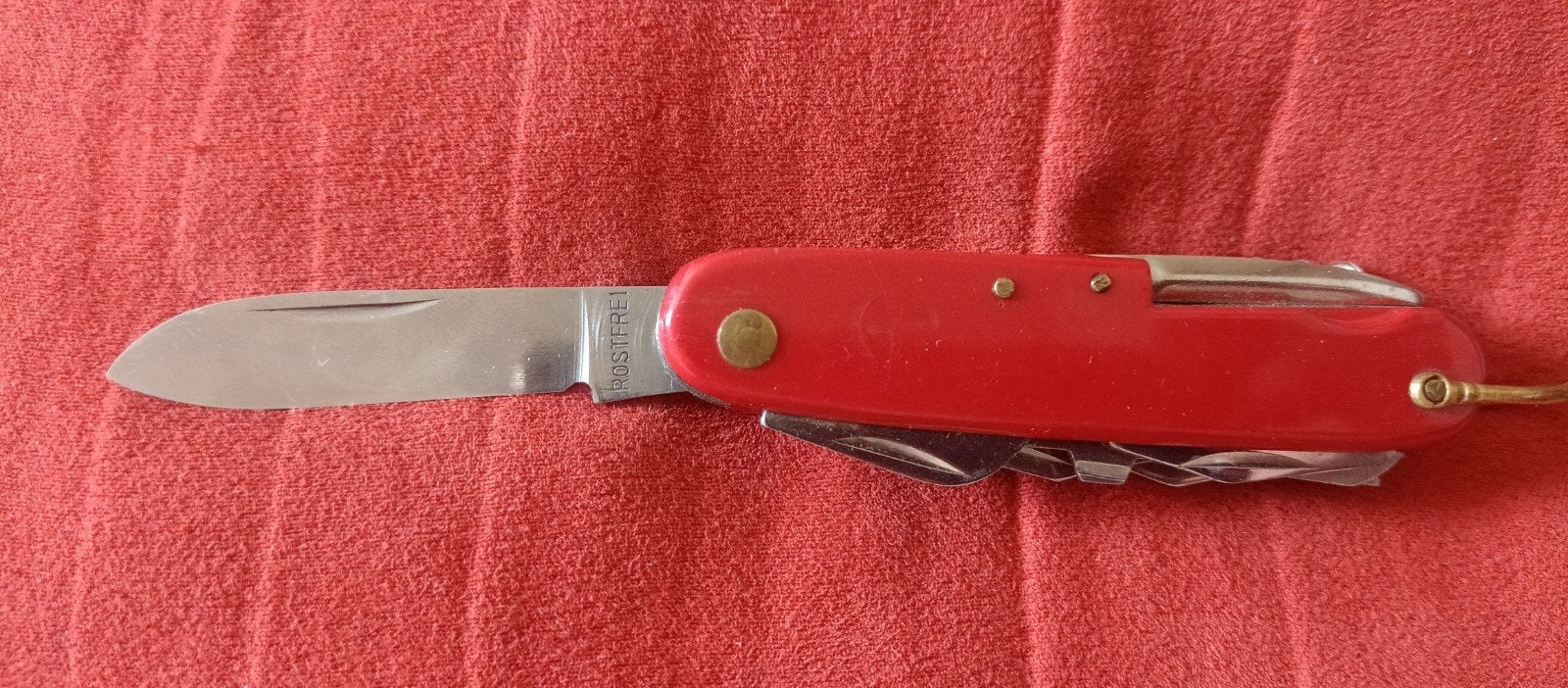 Rood zakmes met meerdere functies roestvrij, Antiek en Kunst, Antiek | Gereedschap en Instrumenten, Ophalen of Verzenden