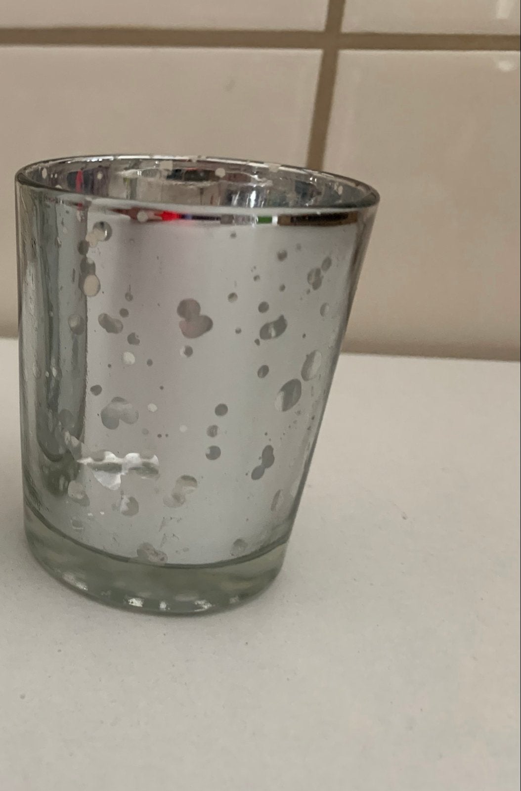 Decoratieve Glazen Waxinelichthouder - Zilverkleurig, Ophalen of Verzenden, Zo goed als nieuw, Modern, Glas