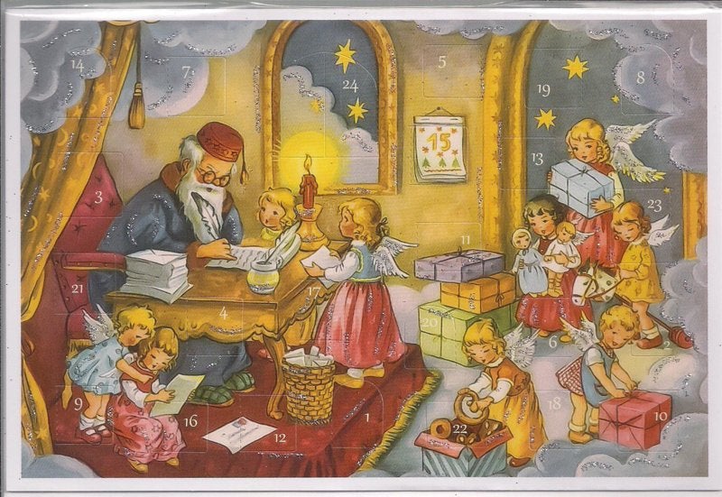 Adventskalender Kaart: Engelen lezen verlanglijstjes - 12490, Ophalen of Verzenden, Nieuw