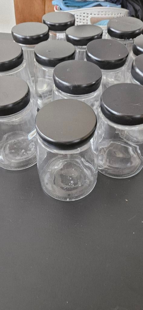 Set van 12 Kwantum voorraadpotten met zwarte deksels, Ophalen of Verzenden, Voorraadpot, Overige merken, Glas