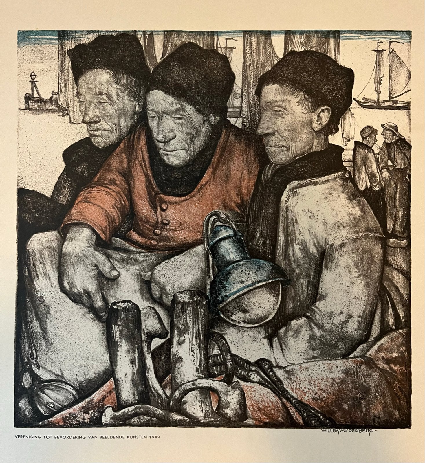 Volendam:Willem van den Berg, Dagelijks leven, Ophalen of Verzenden, Gesigneerd, Lithografie