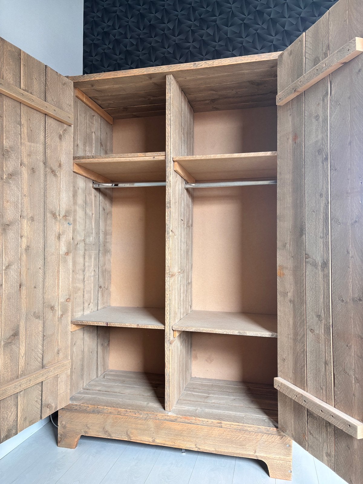 Steigerhouten kast, bed en nachtkastje, Ophalen, Zo goed als nieuw, Minder dan 150 cm, 150 tot 200 cm