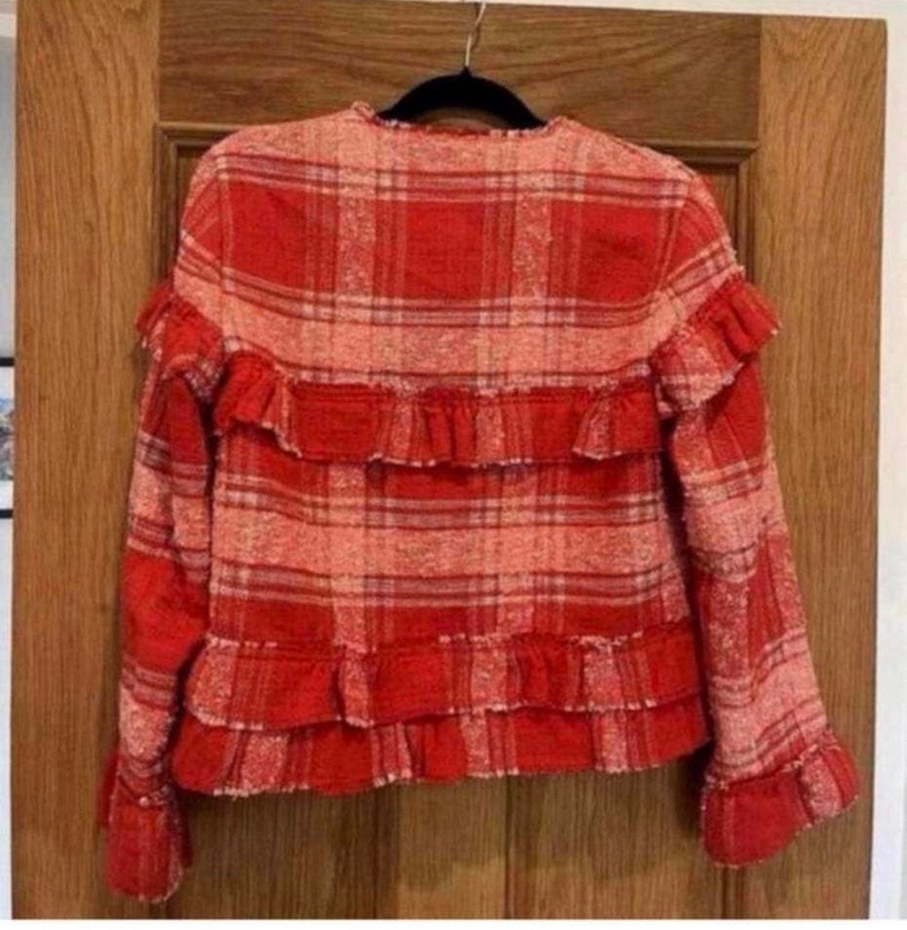 Zara Rood Geruit Freyed Zoom Gingham Blazer Jas Jack vest M, Maat 38/40 (M), Ophalen of Verzenden, Zo goed als nieuw, H