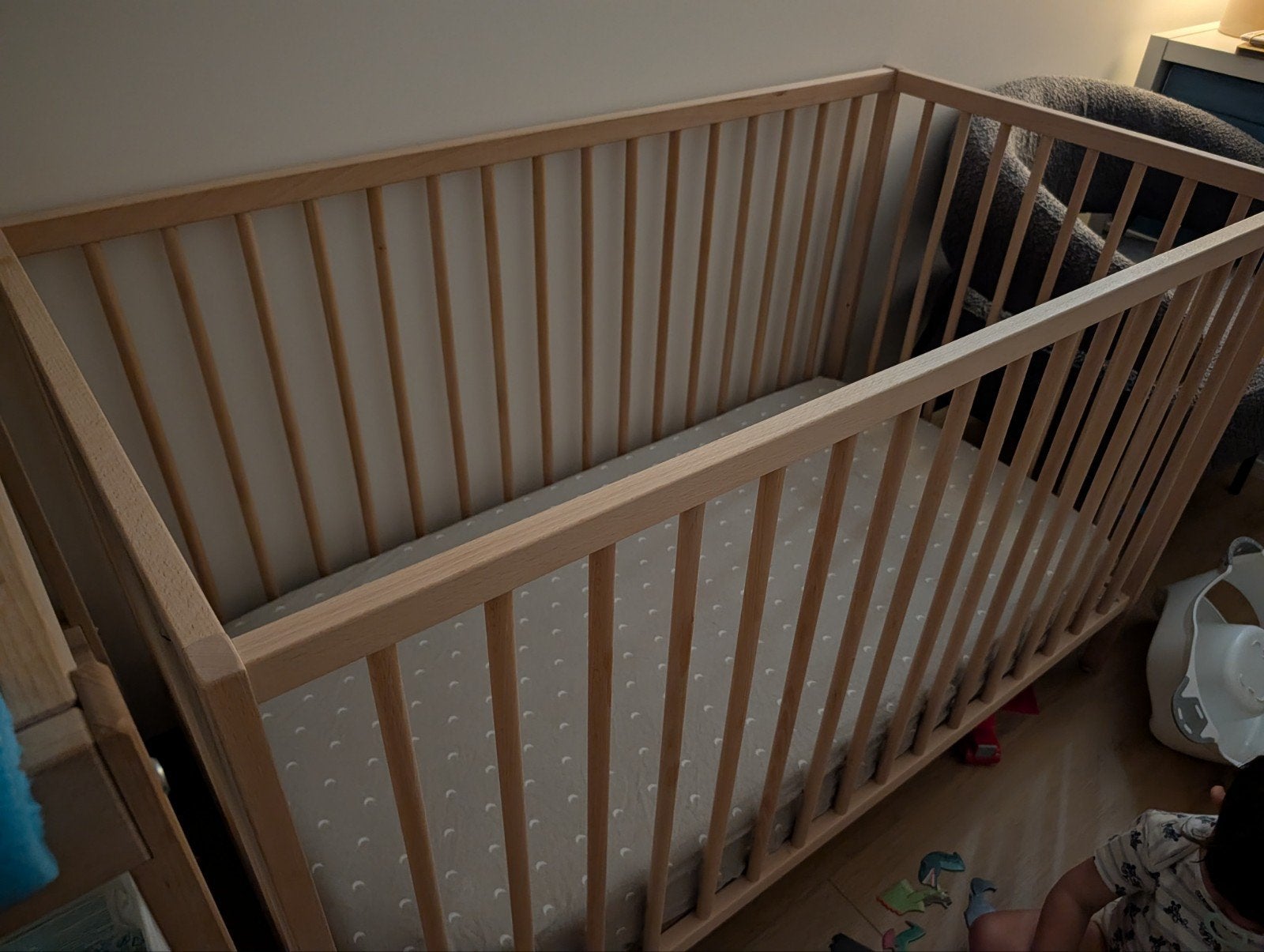 Ikea Sniglar Ledikant met ABZ matras en topper, Ophalen, Eenpersoons, Wit, Hout