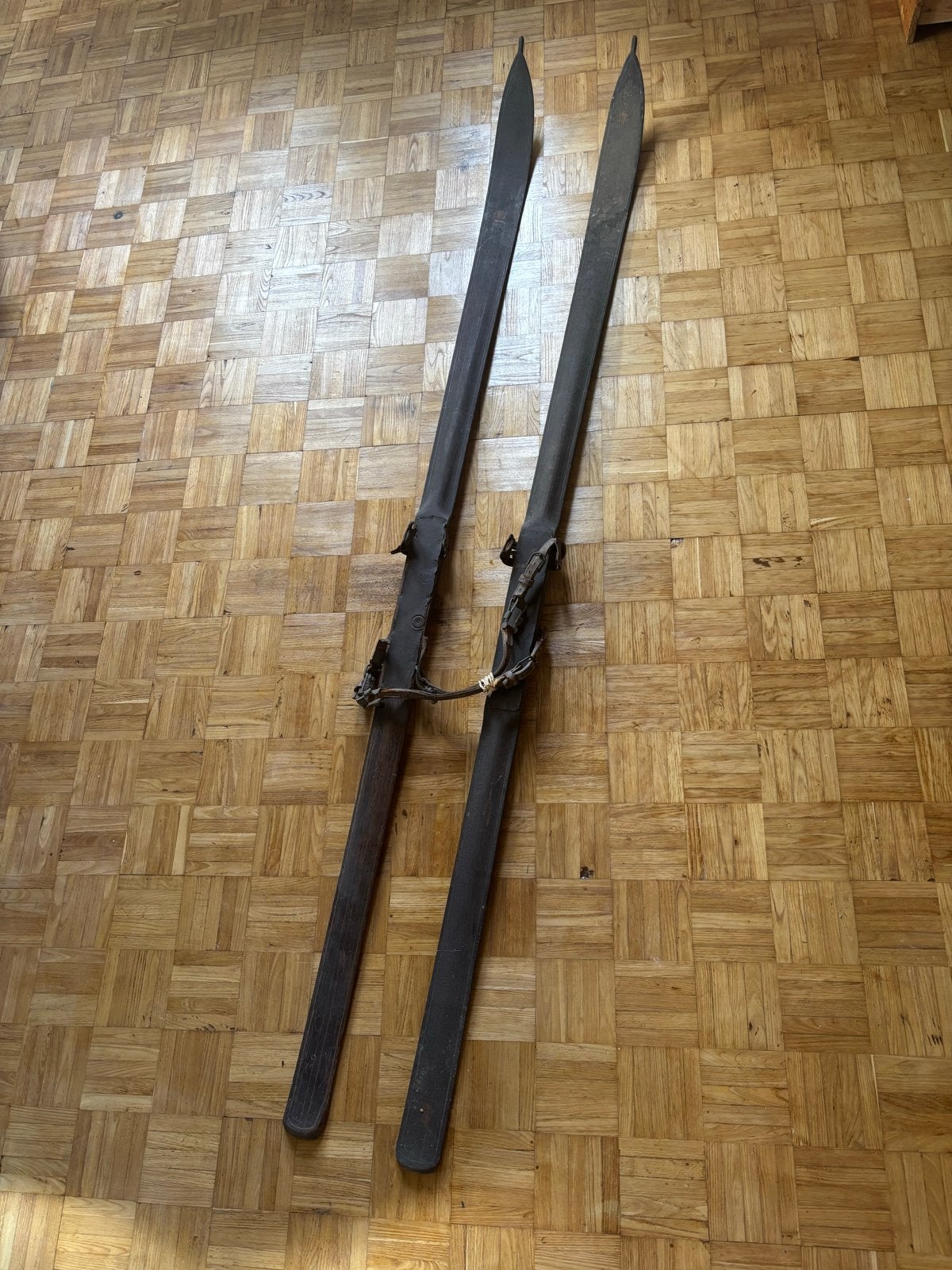 Vintage houten ski's met leren bindingen, Overige merken, Ophalen of Verzenden, Skiën, Ski's