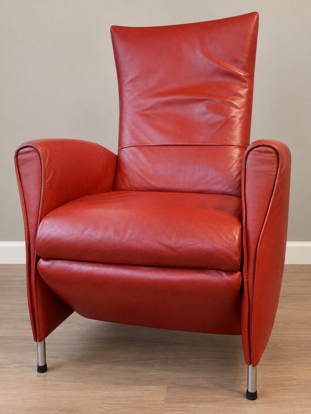 Stijlvolle Rode Leren Fauteuil (Jori), Gebruikt, Ophalen of Verzenden, Modern, Leer
