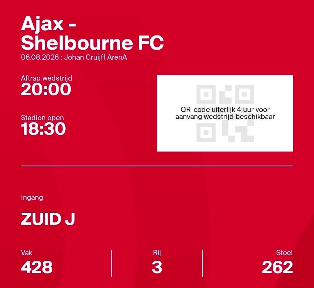 ajax shelbourne, Tickets en Kaartjes, Eén persoon