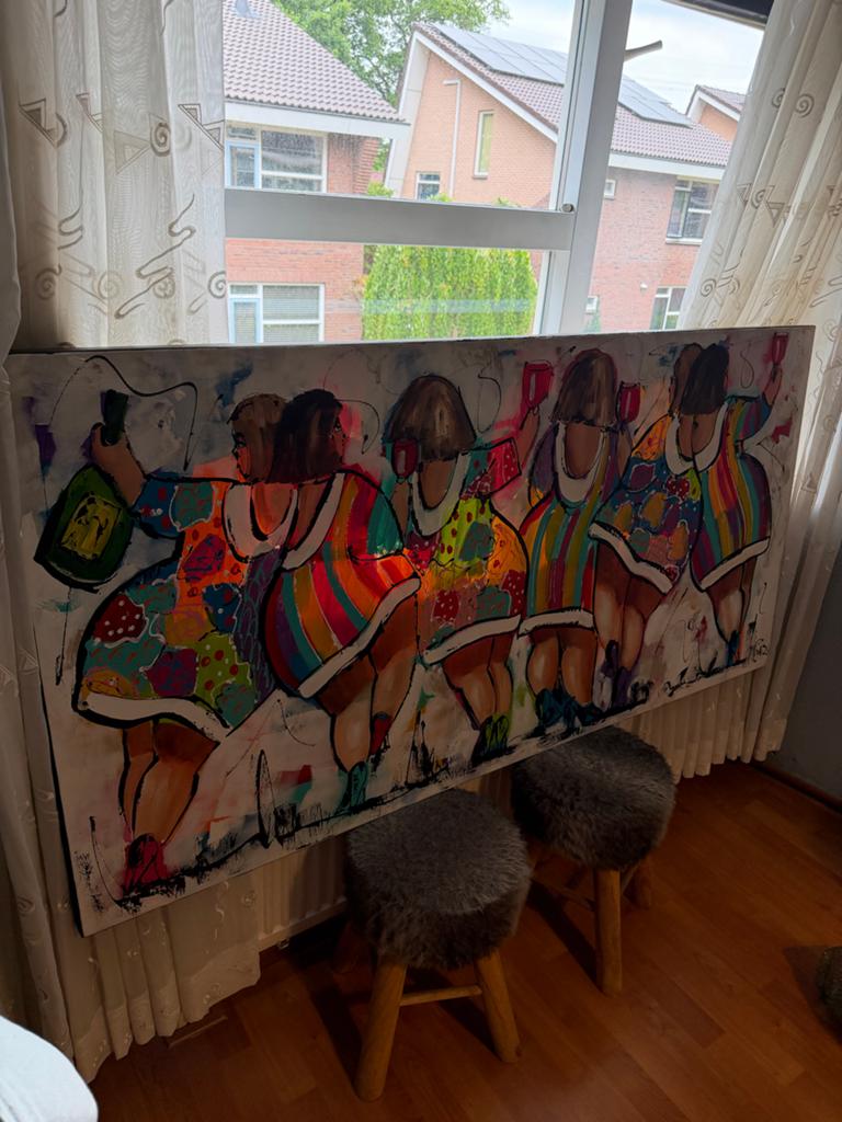 Schilderij LIZ Dikke Dames - Kleurrijk en Groot Formaat, Ophalen