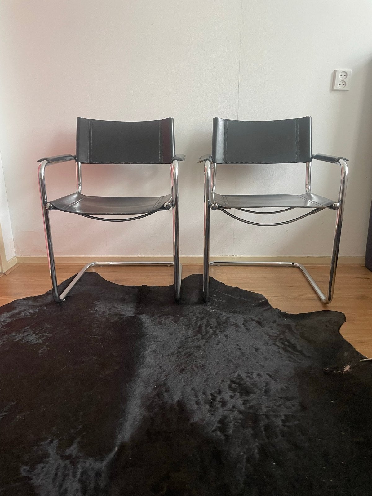 Set van 2 Matteo Grassi leren stoelen - zwart, Ophalen, Twee, Zwart, Leer