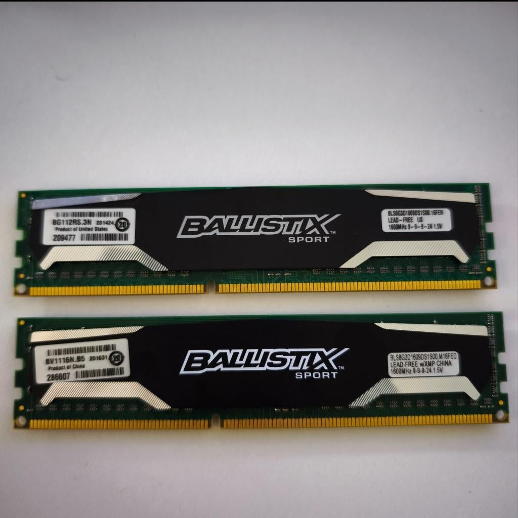 2x 8GB DDR3 RAM Ballistix Sport 1600MHz (16GB totaal), Ophalen, DDR3, Zo goed als nieuw, Desktop