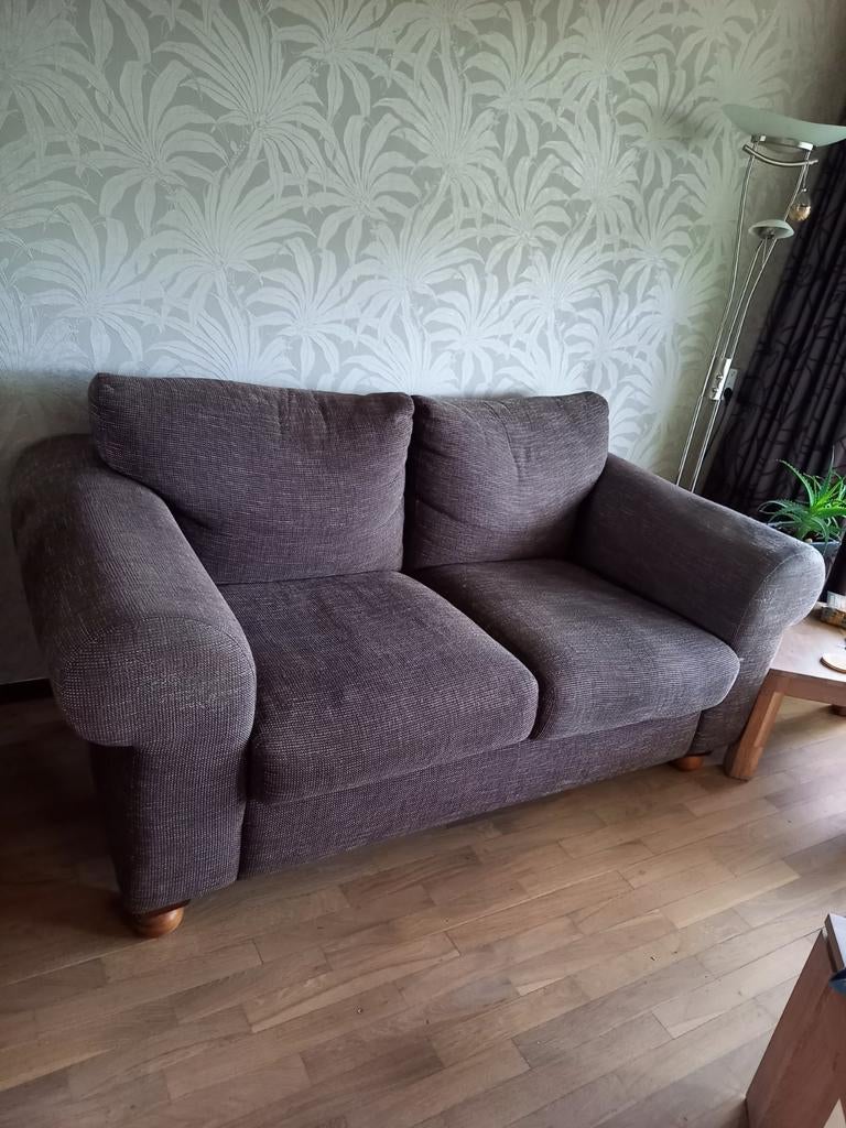 Comfortabele tweepersoonsbank - Grijs/bruin stof, Ophalen, Modern, Comfortabel, Gebruikt, 150 tot 200 cm