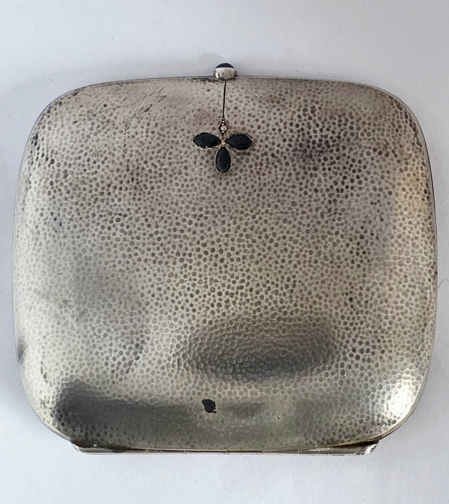 Zilveren sigaretten doosje met saffieren en diamant ca1900, Ophalen of Verzenden, Zilver