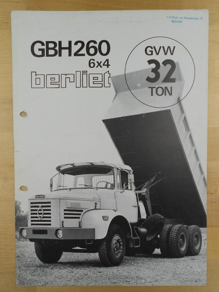 Berliet GBH260 6x4 Brochure 1974 – GBH 260, Berliet, Ophalen of Verzenden, Zo goed als nieuw, Overige merken