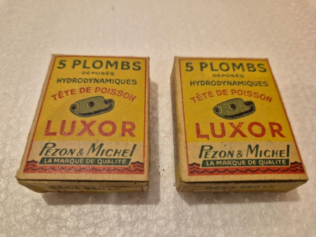 2x vintage Luxor Pezon et Michel spinlood doosjes, Ophalen of Verzenden, Nieuw, Dobber of Lood