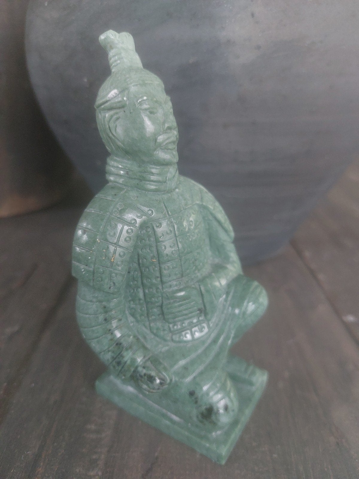 Terracotta Krijger Beeldje - Groen Jade, Minder dan 20 cm, Verzenden, Handgemaakt, Steen of Keramiek