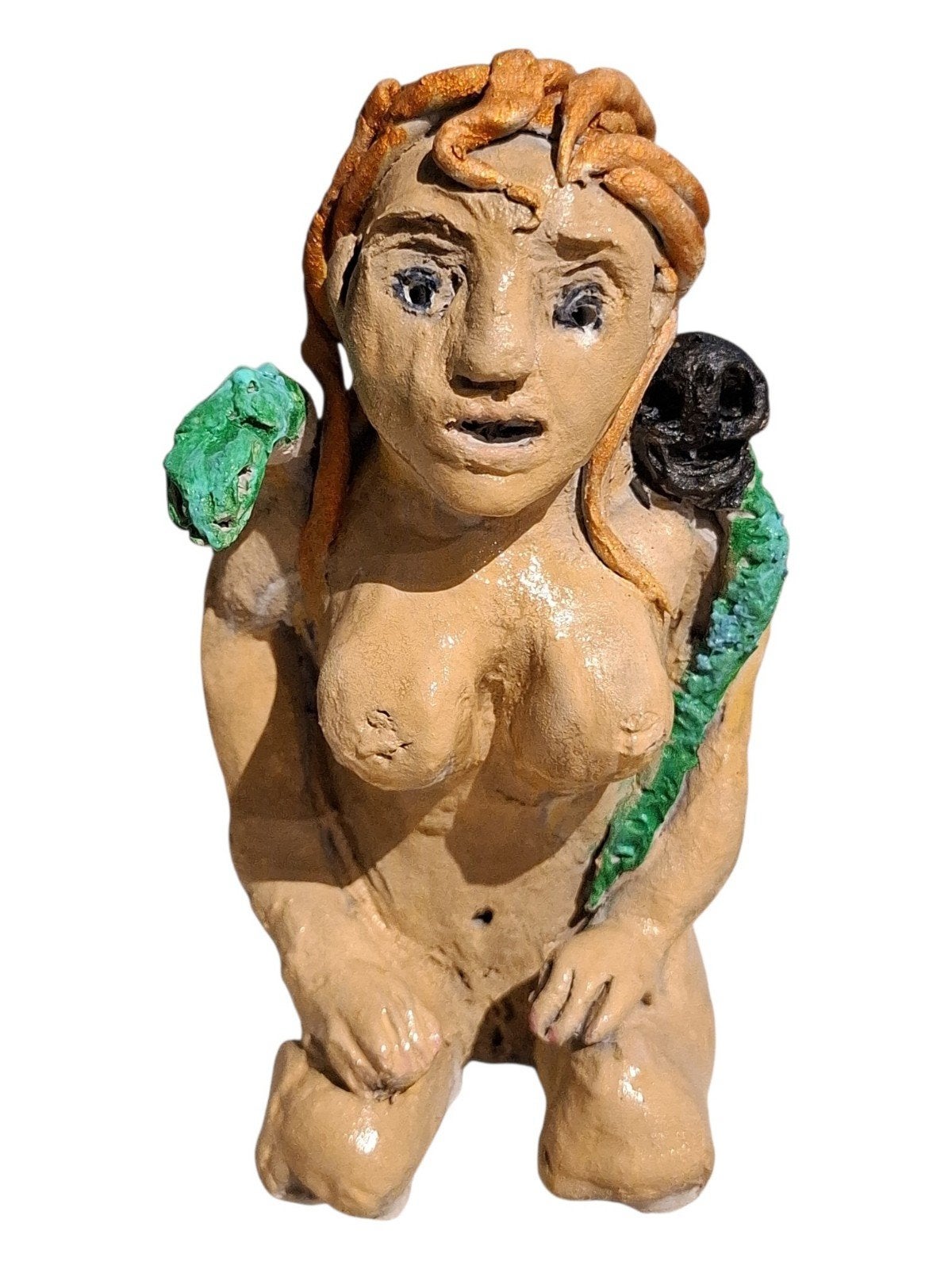 Handgemaakt kunstbeeld van naakte vrouw met slang, Minder dan 20 cm, Handgemaakt, Ophalen of Verzenden, Steen of Keramiek