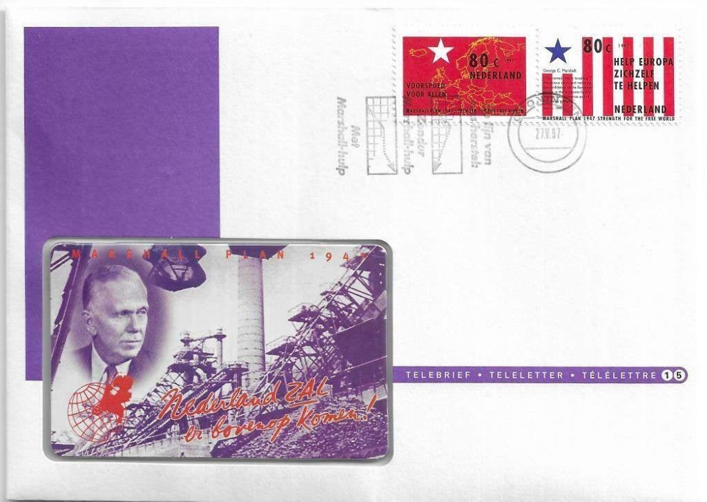 Telebrief 15 Marshall Plan 1947 - 1997, Verzamelen, Telefoonkaarten, Verzenden, Nederland