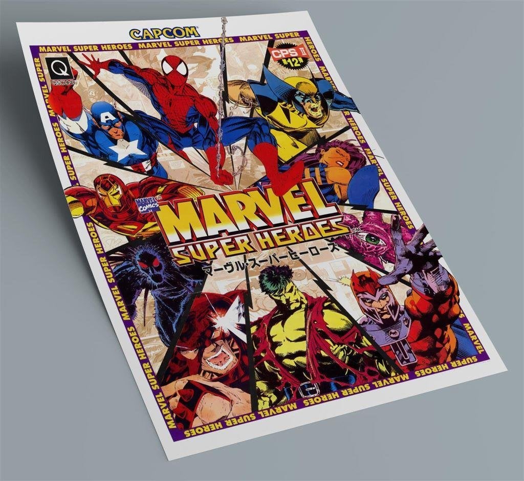 CAPCOM MARVEL SUPER HEROES Arcade Poster Print, Verzenden, Nieuw, A1 t/m A3, Film en Tv