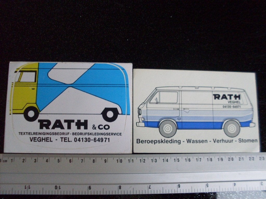 2x sticker rath & co veghel logo textielreiniging kleding, Verzamelen, Verzenden, Zo goed als nieuw, Bedrijf of Vereniging