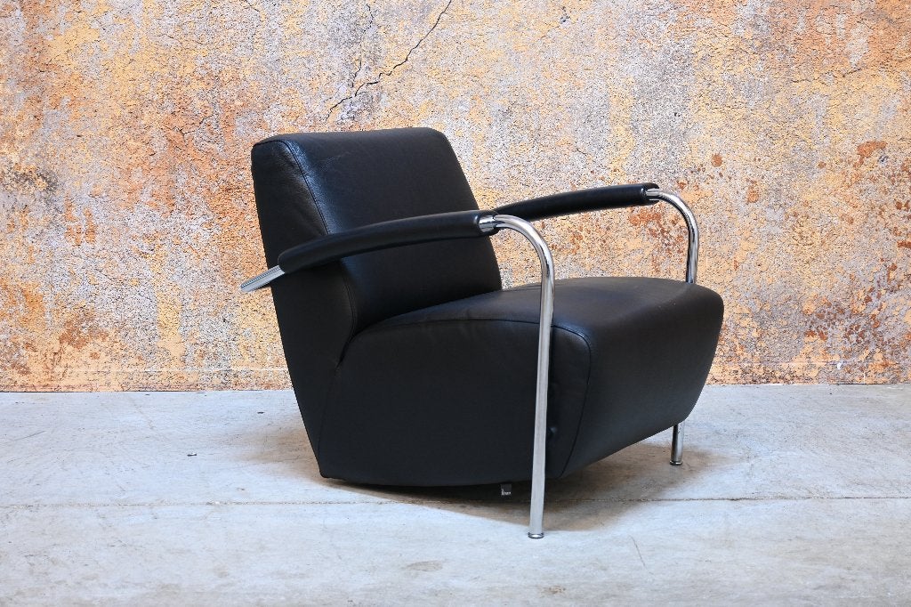 ZGANieuw zwarte leren Leolux Scylla design fauteuil, Leolux, Leolux, 75 tot 100 cm, Ophalen of Verzenden