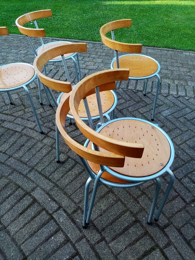 keukenstoelen, stapelstoelen., Huis en Inrichting, Ophalen, Gebruikt, Hout, Vijf, Zes of meer stoelen