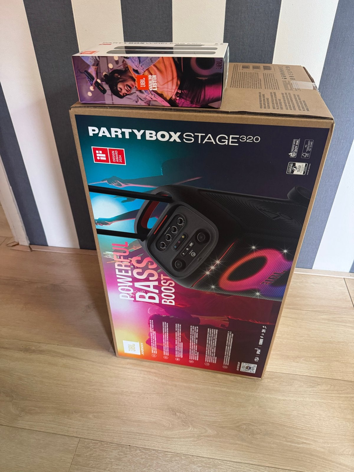 JBL Partybox Stage 320 met draadloze microfoons, Audio, Tv en Foto, Karaoke-apparatuur, Ophalen of Verzenden, Nieuw, Complete set