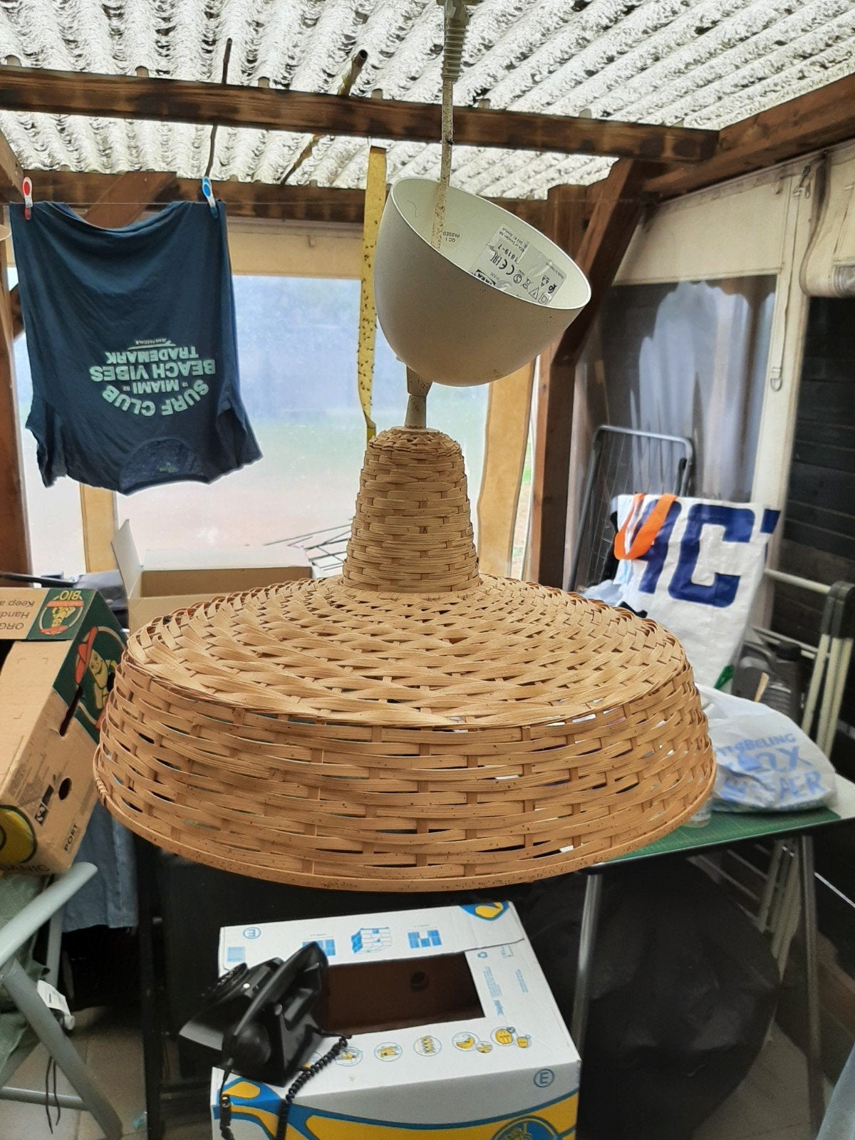 2 rieten hanglampen, Ophalen, Gebruikt, Natuurlijk materiaal, Boho, Landelijk, Natuurlijk