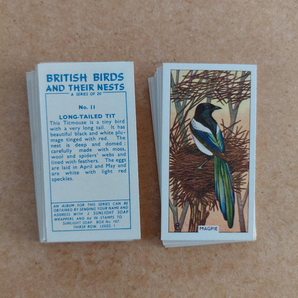 British Birds and Their Nests compl set 20 vogel trade cards, Ophalen, Zo goed als nieuw