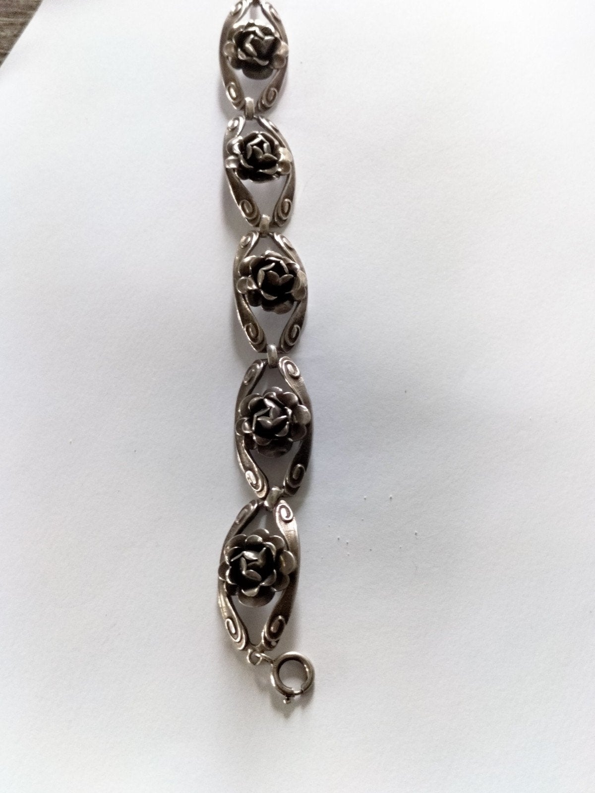 Prachtige antieke Sterling zilveren armband met roosjes, Verzenden, Zilver