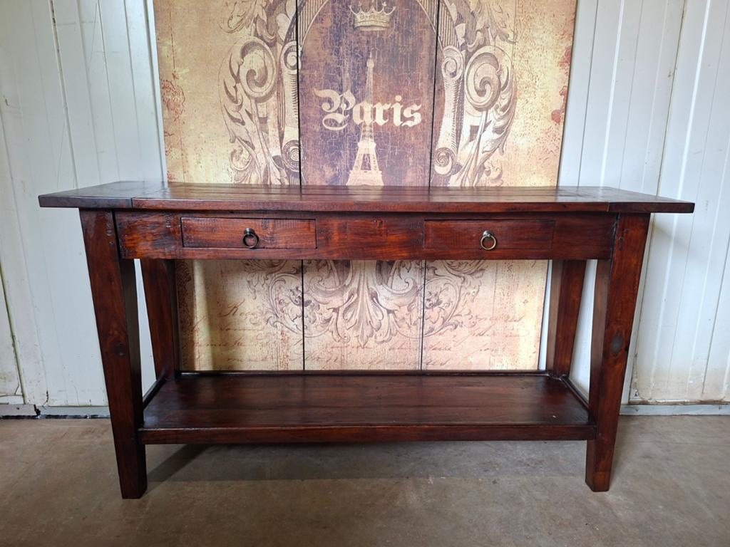 Koloniaal teakhouten sidetable, haltafel, wandconsole, licht, Ophalen of Verzenden, 25 tot 50 cm, Rechthoekig