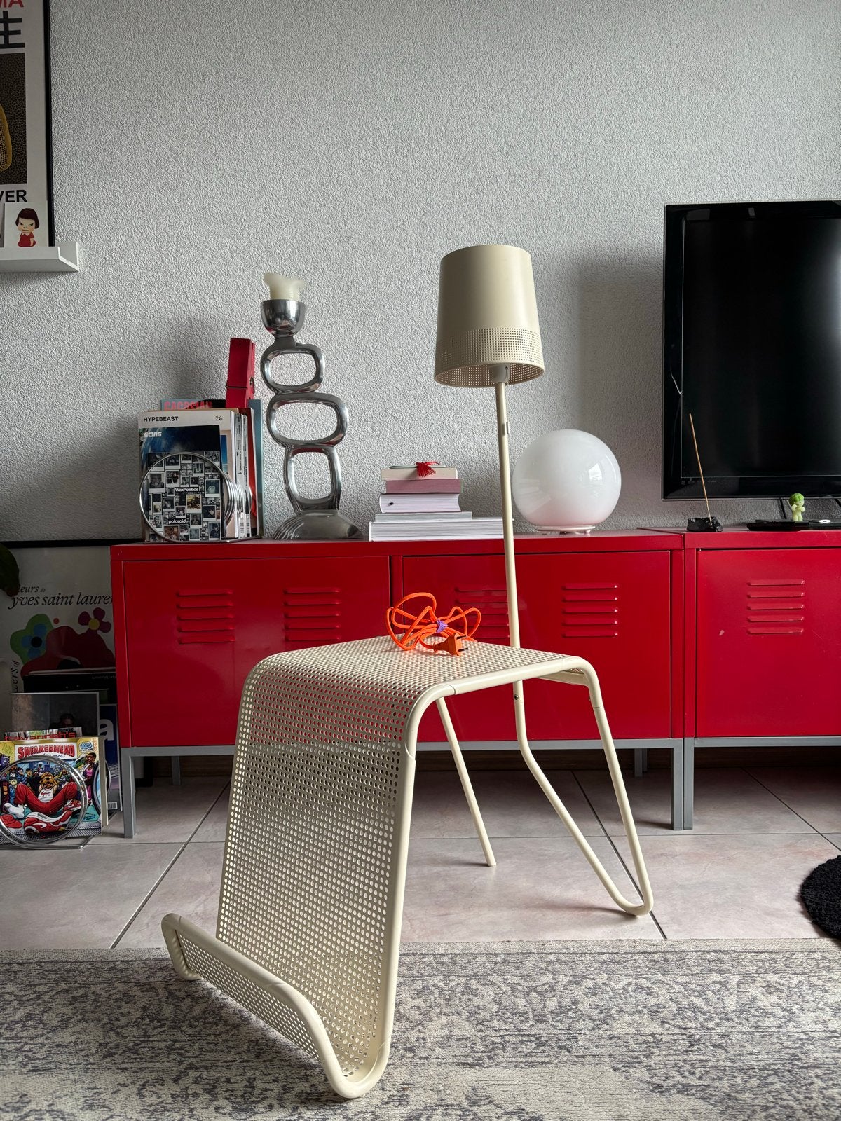 IKEA PS 2014 Vloerlamp - Crème/Wit met Oranje Snoer, Wit, Gebruikt, Modern, Ophalen