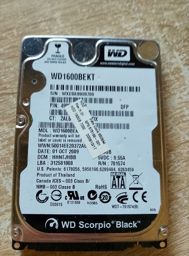 Western Digital WD1600BEKT, Intern, Gebruikt, Laptop, SATA