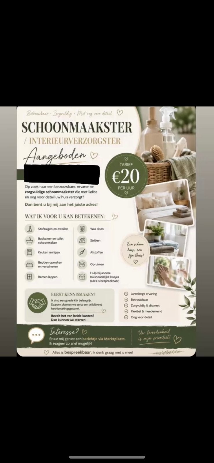 Schoonmaakster aangeboden, Ophalen of Verzenden, Zo goed als nieuw