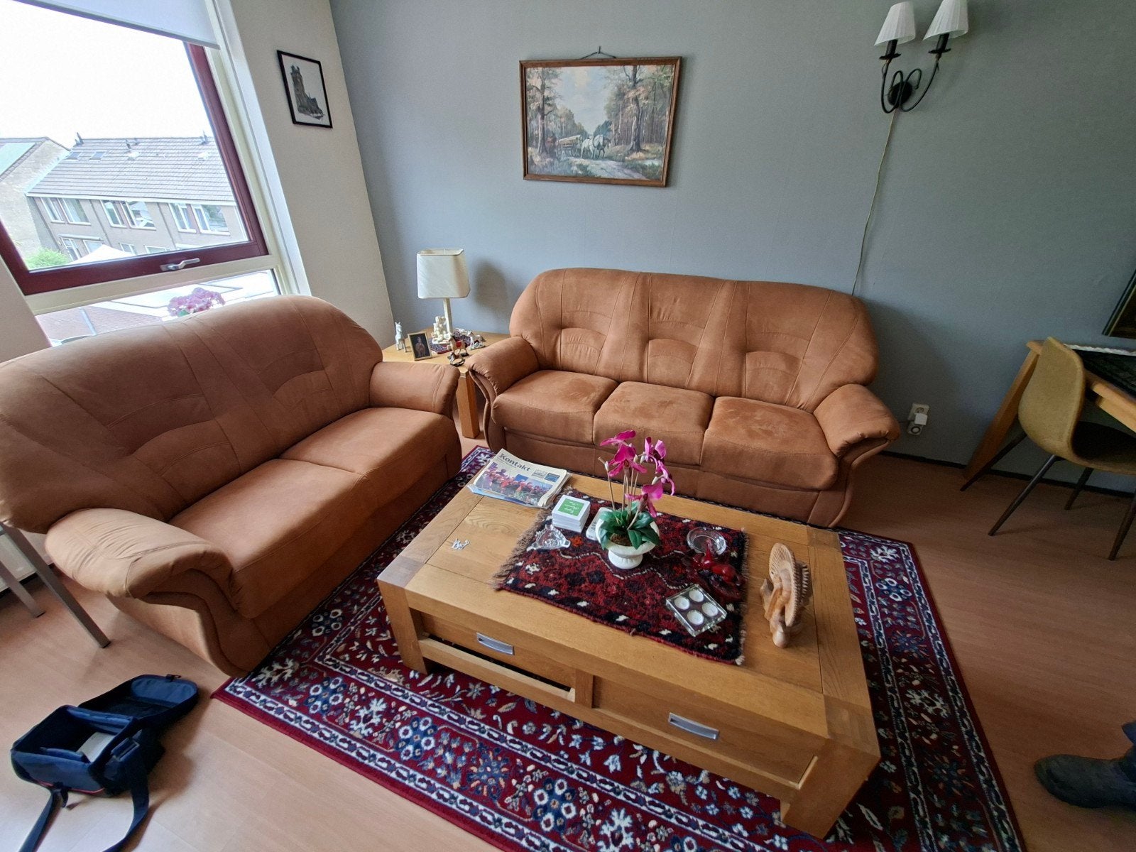 Bankstel stof 3/2 zits morgen op te halen Papendrecht, Huis en Inrichting, Ophalen, Gebruikt, Klassiek, Driepersoons