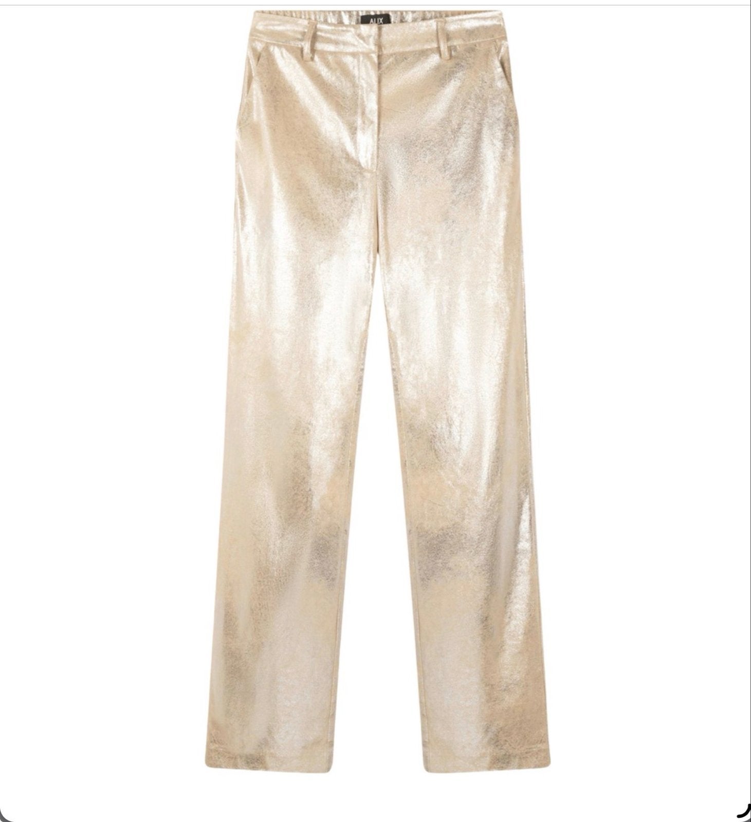 Alix Faux Suède Straight Leg Broek Camel/Goud Maat M, Kleding | Dames, Ophalen of Verzenden, Zo goed als nieuw, Maat 38/40 (M)