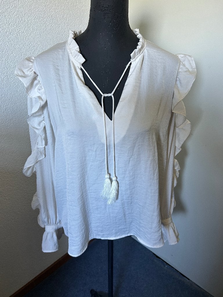 Costes wolwitte blouse met roezels mt XL z.g.a.n., Wit, Maat 46/48 (XL) of groter, Ophalen of Verzenden, Zo goed als nieuw