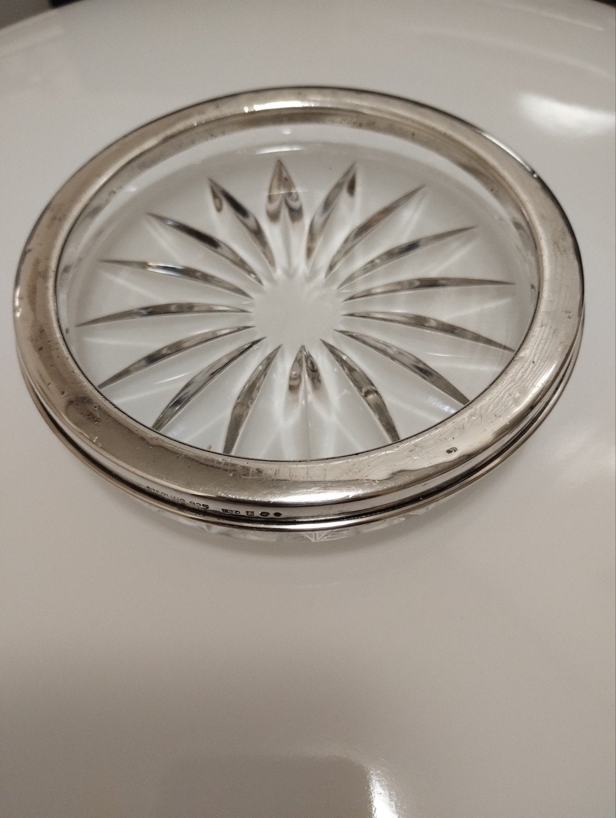 Antiek kristal met sterling zilver champagne coaster, Ophalen of Verzenden