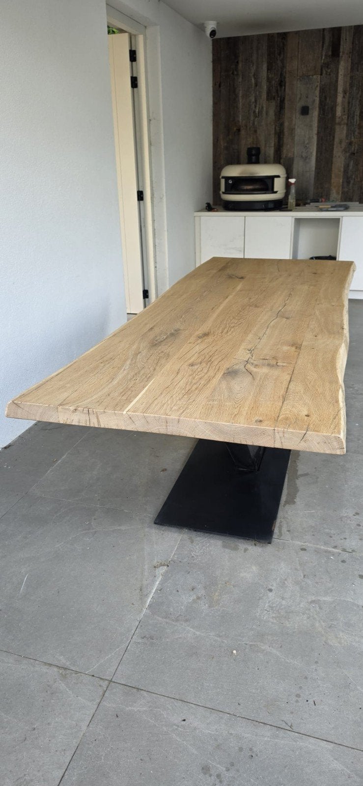 Massief eiken boomstamtafel 260x100 cm, 8cm dik, Ophalen, 100 tot 150 cm, Eikenhout, Vijf personen of meer