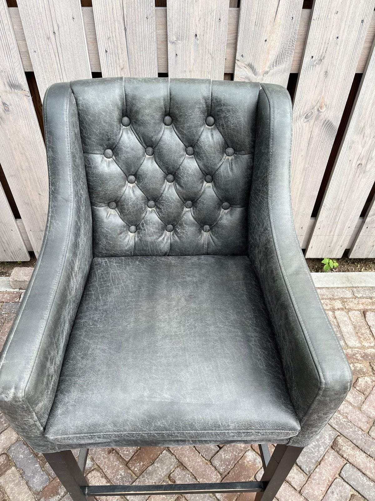 Luxe Barstoel met Armleuningen - Grijs Leerlook, Ophalen, Gebruikt, 60 tot 90 cm, Leer