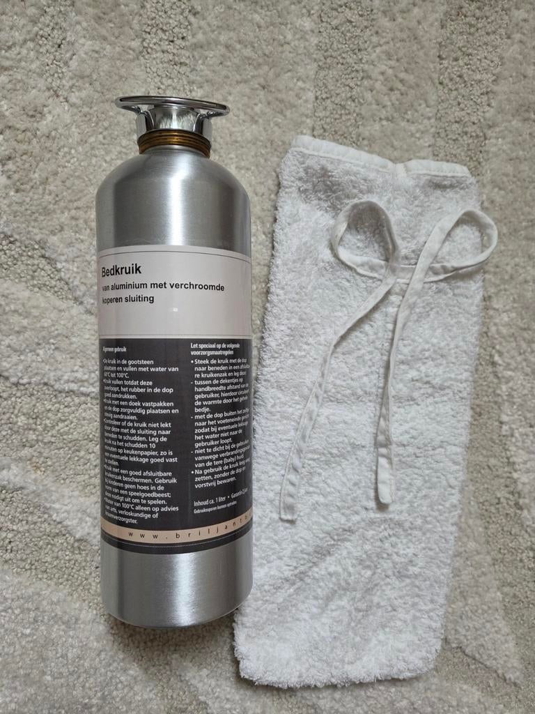 Aluminium bedkruik met witte kruikenzak, Ophalen of Verzenden, Zo goed als nieuw, Overige typen