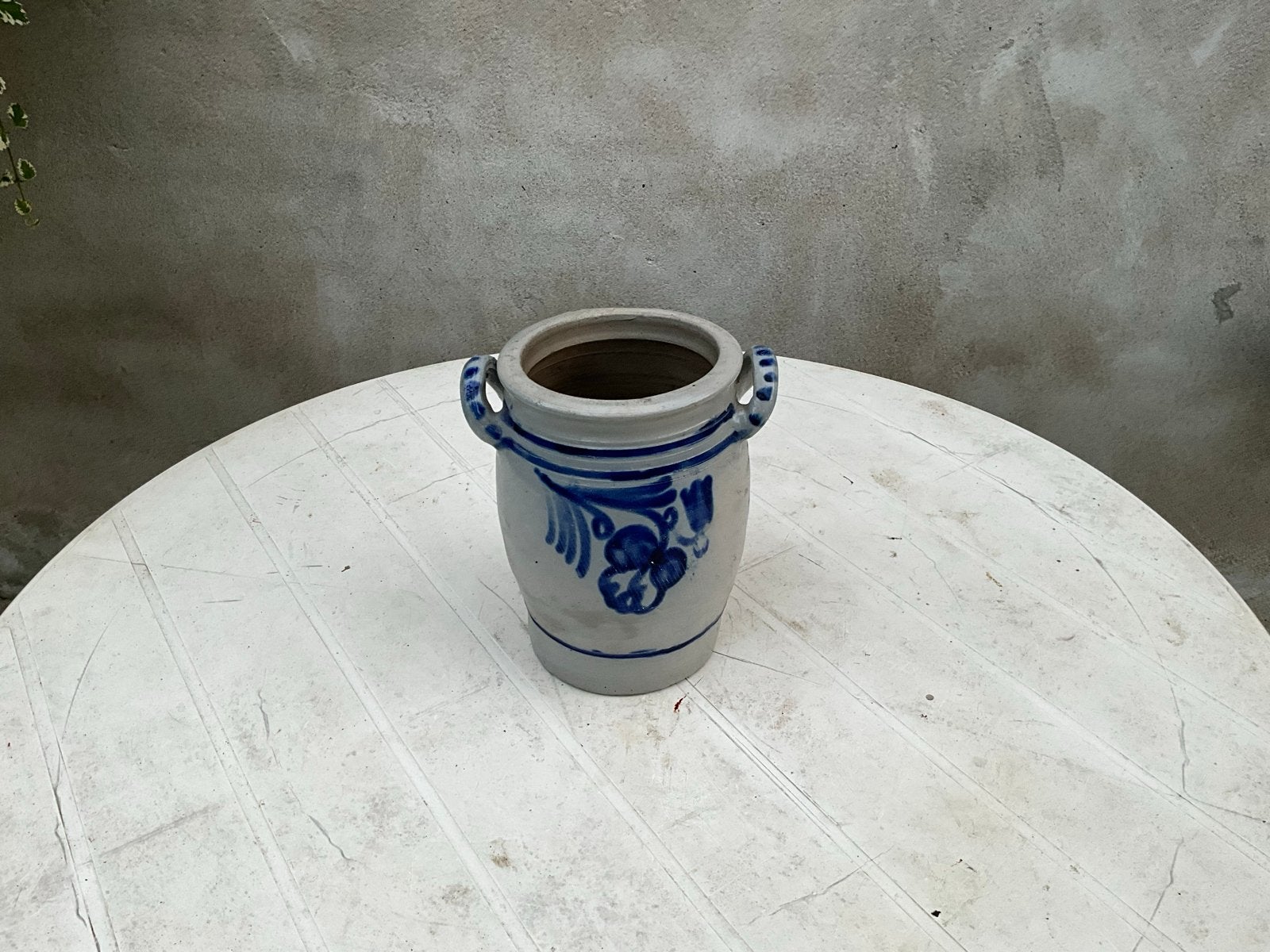 Antieke zoutpot met blauw decor, Ophalen of Verzenden
