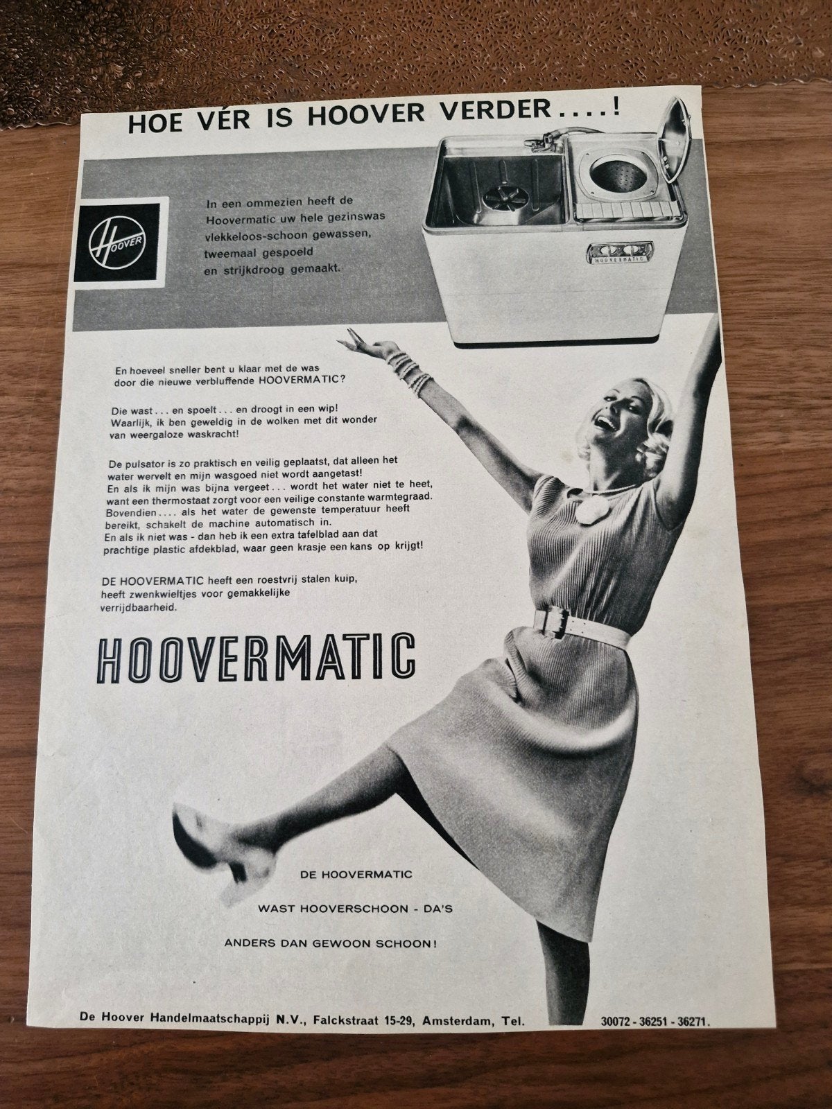 Vintage Hoovermatic Wasmachine Advertentie (32x24 cm), Verzamelen, Ophalen of Verzenden, Knipsel(s)
