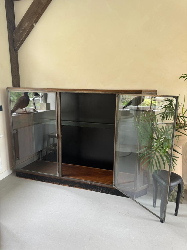 Antieke winkel vitrinekast glazen apothekers kast, Ophalen, Gebruikt, 25 tot 50 cm, 100 tot 150 cm