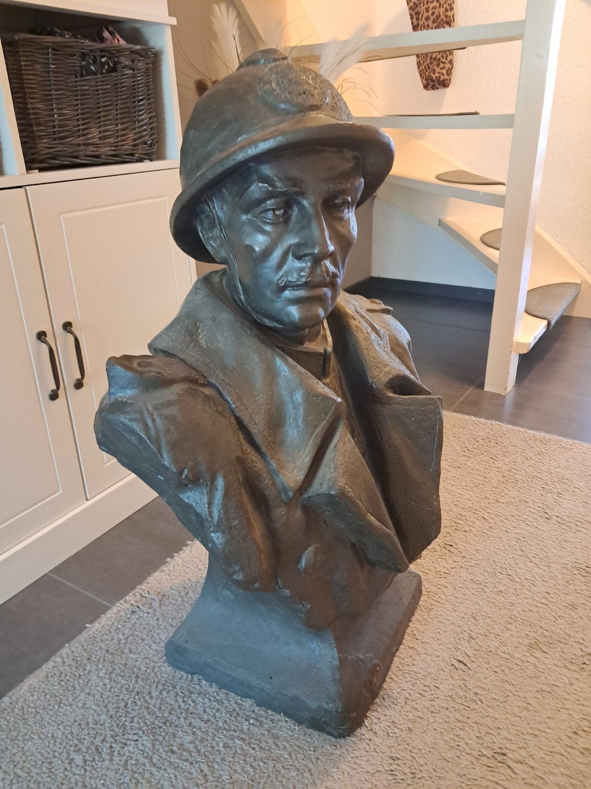 Zeer groot gipsen borstbeeld wo1 soldaat belgië, Ophalen, Landmacht, Overige gebieden, Miniatuur of Beeldje