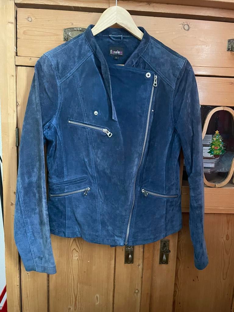 Nieuw suede leren jasje biker jas blauw excellent M 38, Kleding | Dames, Ophalen of Verzenden, Zo goed als nieuw, Maat 38/40 (M)
