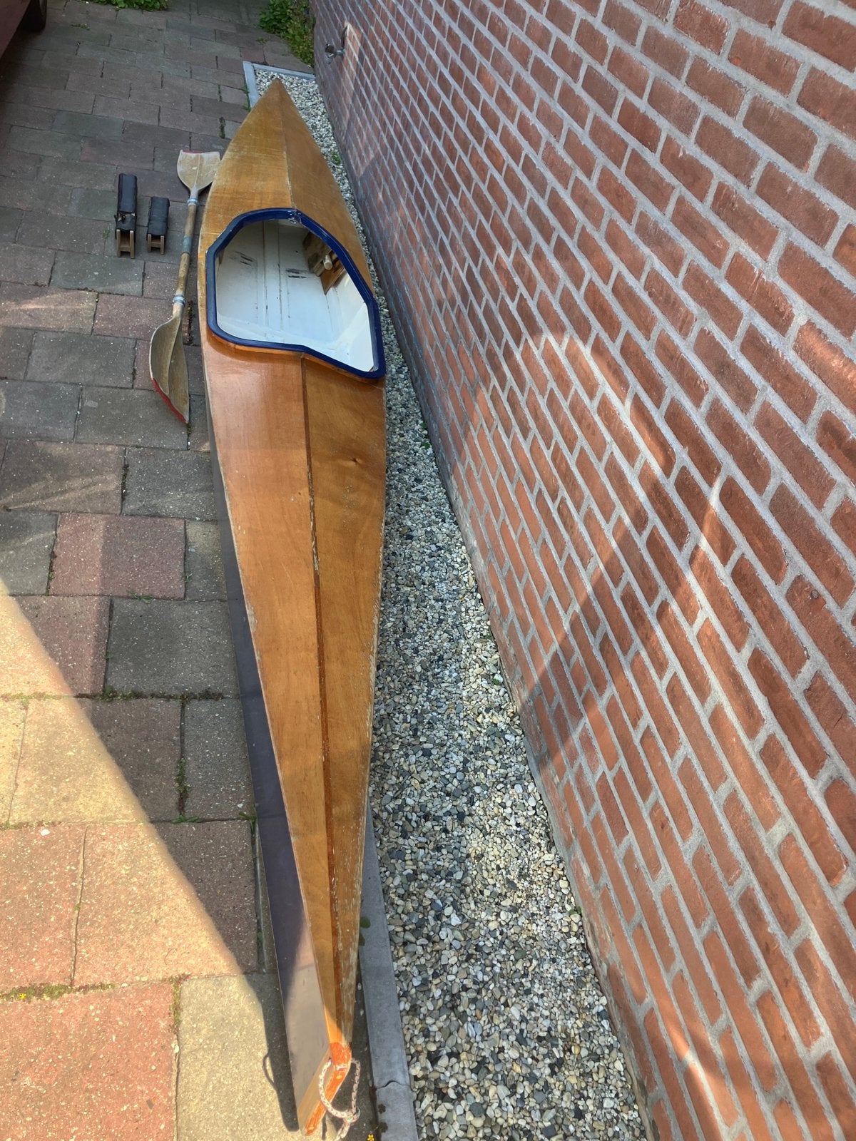 Leuke houten 1-persoons kano 4,7m - waterdicht, Watersport en Boten, Kano's, Ophalen, Gebruikt, Eén persoon, Met peddels
