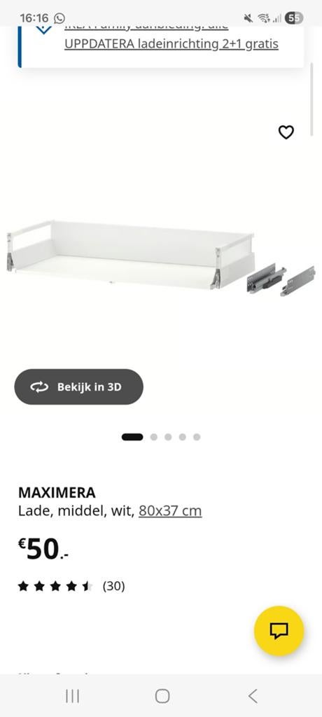 Nieuwe maximera lade Ikea, 80x37 cm, Ophalen, Wit, Nieuw, 50 tot 100 cm