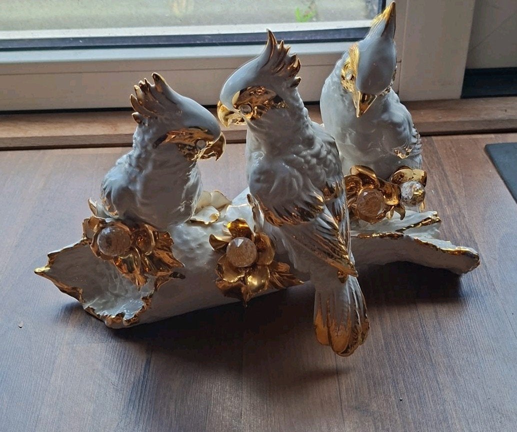 Zeer hoogwaardige papegaaien op tak - decoratief beeld, Verzamelen, Beelden en Beeldjes, Ophalen, Gebruikt, Dier
