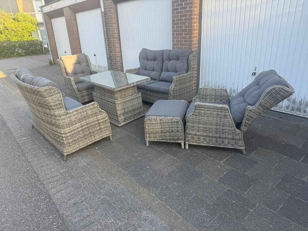 MEGA XXL Loungeset Tuinset + VERSTELBARE TAFEL Bois le duc, Ophalen of Verzenden, Zo goed als nieuw, Wicker, Hocker
